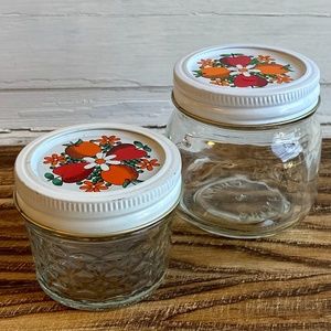 Vintage (60s,70s) Retro Floral Kerr Canning Lids, with Jars. Set of 2